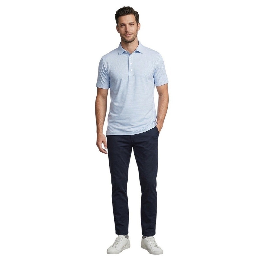 Peter Millar Mens XXL Blue White Striped Performance Golf Polo Shirt UPF 50+